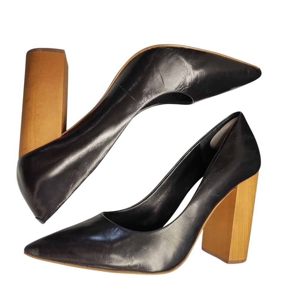 1.State Valencia Pump Heels Womensβ Size 9.5M Black Leather Pointed Toe Slip On